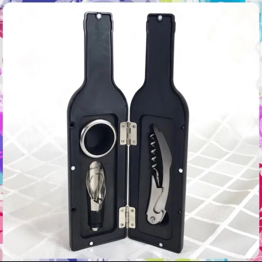 NEW 3 Piece Wine Champagne Bottle BAR TOOLS GIFT SET w Chrome Corkscrew & Spout